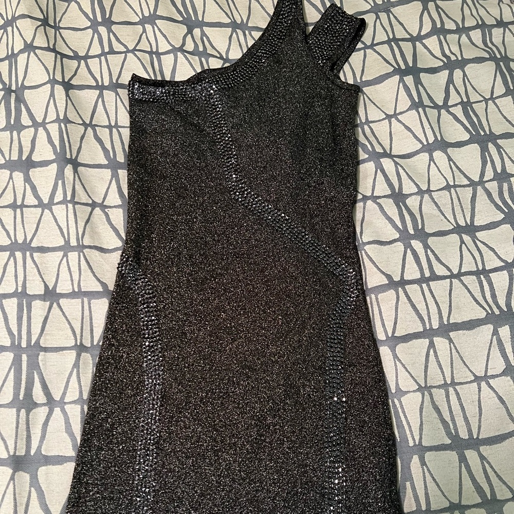 Bebe One-Shoulder Metallic Bodycon Dress